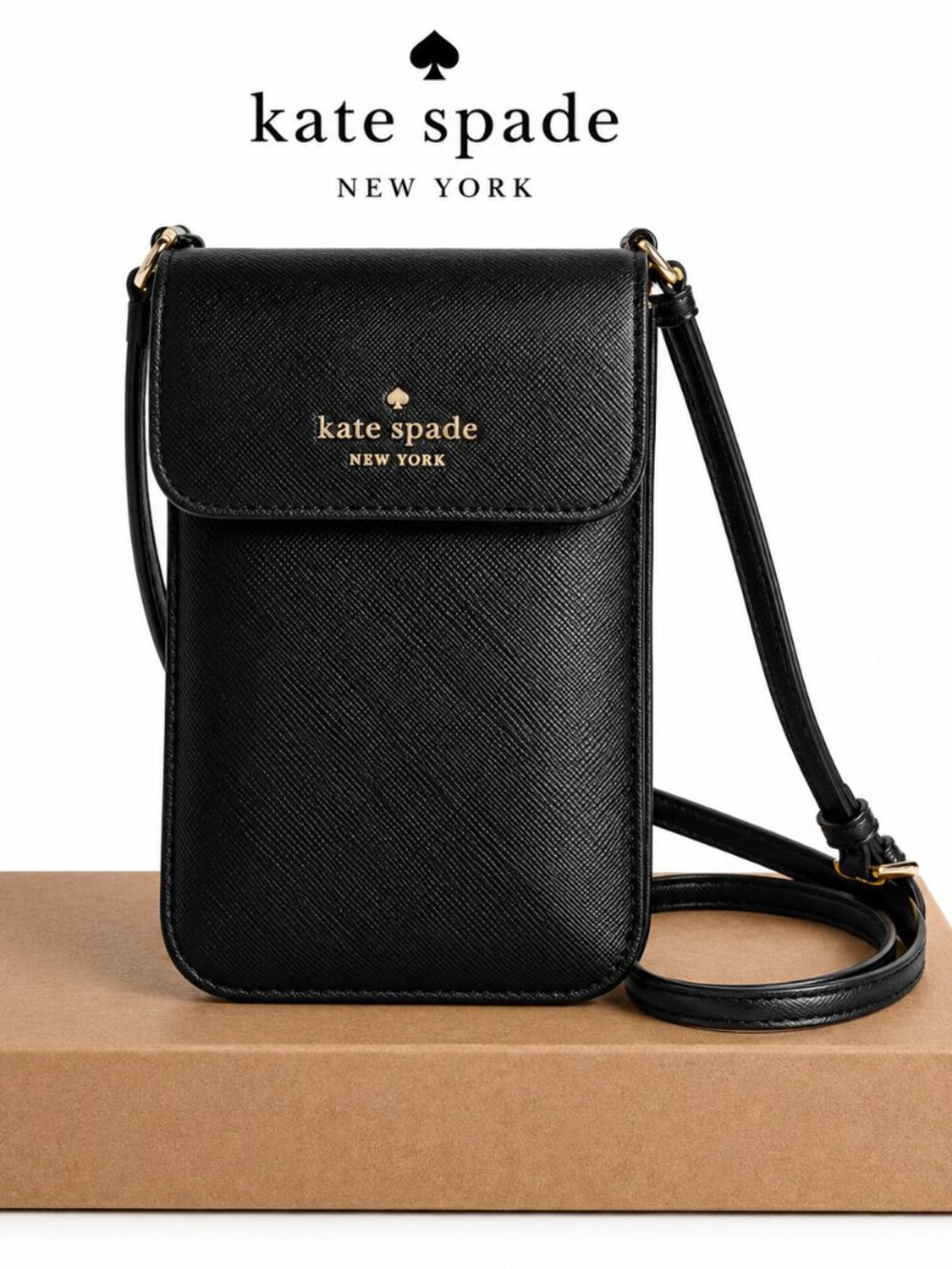 Kate Spade Black Madison Saffiano Leather Phone Crossbody Bag WLR00008